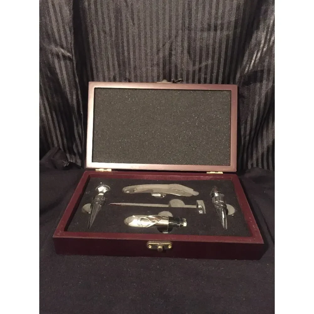 Wine Bottle Opener 5 Piece Set in Mahogany Wooden Box Corkscrew